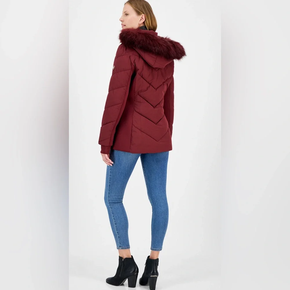 Michael Kors Women’s Faux-Fur Hooded Puffer Coat-Burgundy-Size Large NWT💋